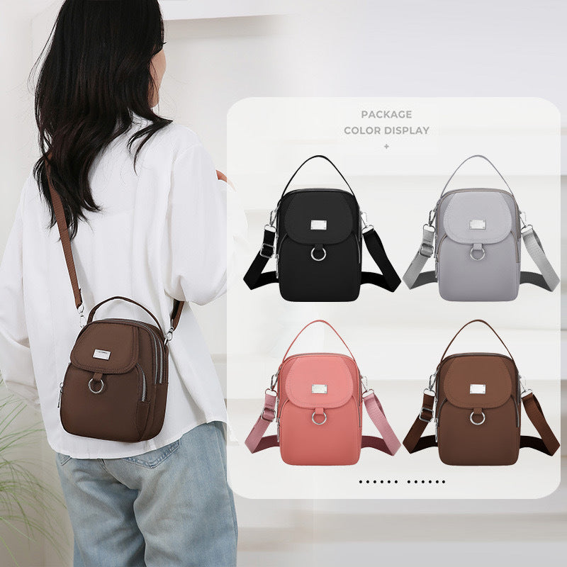 Mini Crossbody Bag for Women in Nylon with Multiple Zipper Compartments, Front Pocket and Detachable Adjustable Strap, Four Colors for Casual Outings