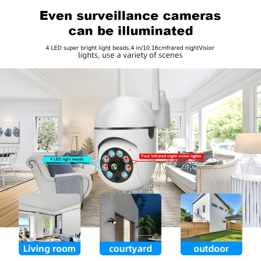 5MP WiFi Security Camera 4-Pack by PHANSATIM with USB Cables, 2.4GHz PTZ Motion Tracking, Color Night Vision, Spotlight, Siren and Two-Way Audio