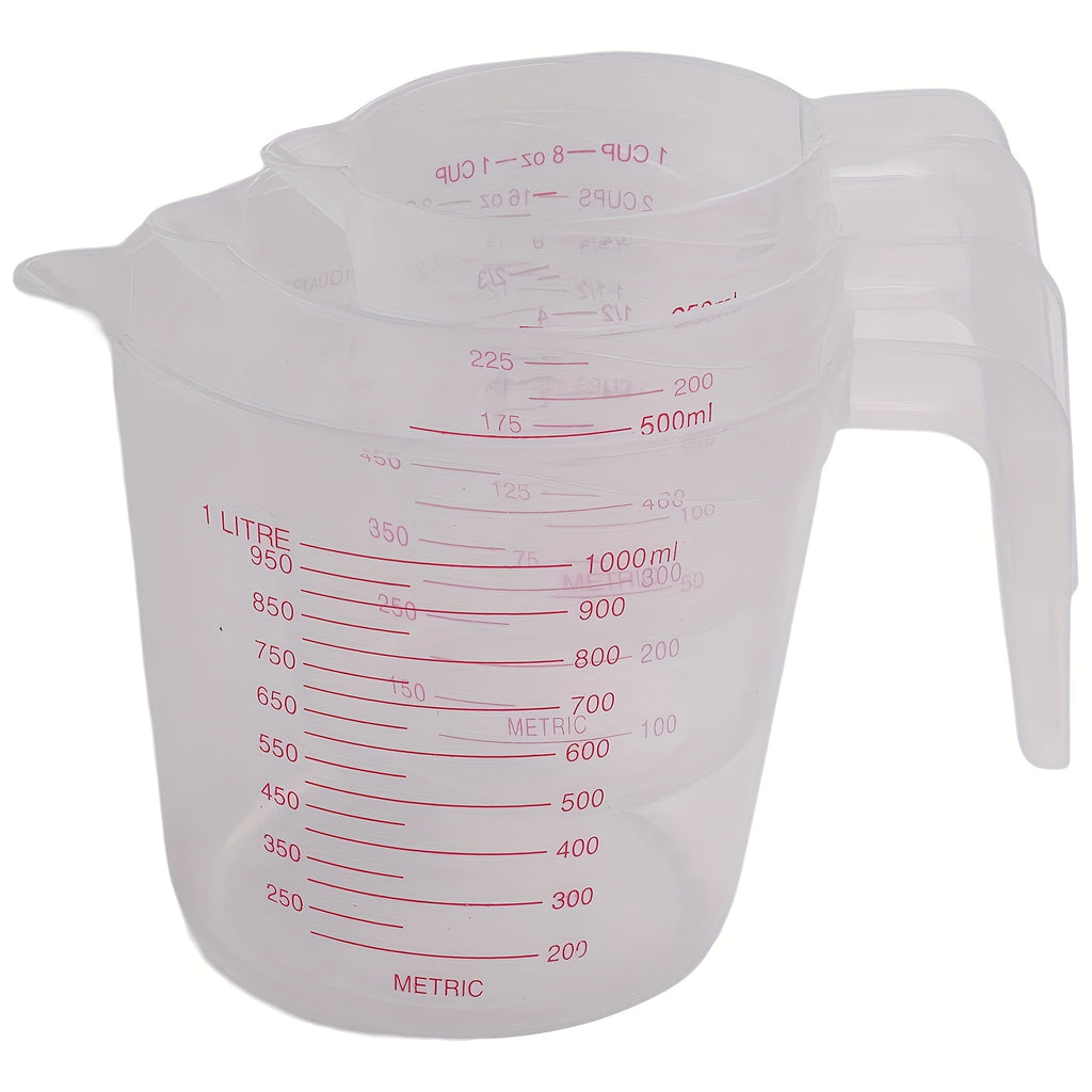 Nesting Measuring Cup Set, Three-Piece Kitchen Measuring Tools with Listed 250ml, 500ml and 1000ml Capacities for Metric Recipes and Home Baking Preparation