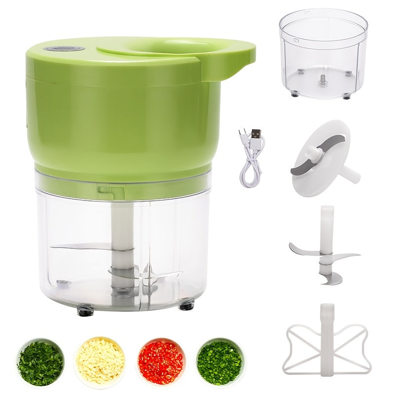 Cordless Mini Garlic Chopper, USB Electric Food Prep Tool with 500ml, 8.45oz Three-Blade and Set Options in White, Green or Pink for Small Kitchen Tasks