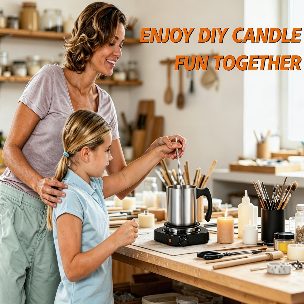 Candle Making Kit with Electric Heater, Listed 2lb Soy Wax, Stainless Steel Pouring Pot, Digital Thermometer and 50 Wicks for Adult DIY Candle Crafts