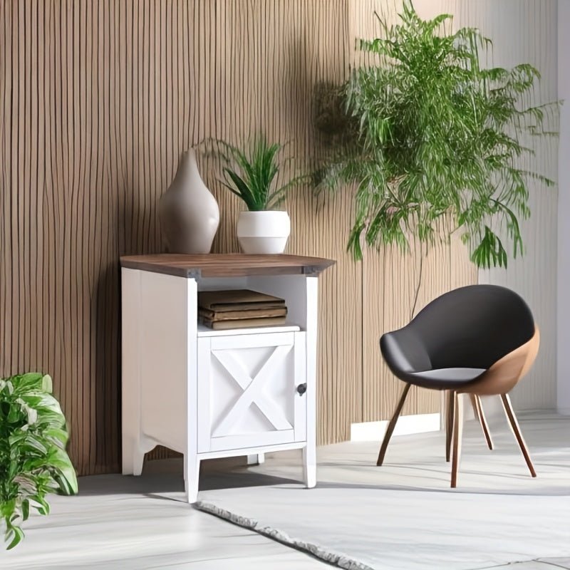 Farmhouse Nightstand by OAKSTEAD with Barn Door and Shelf, Five Colors and Single or Two-Table Packs for Bedside Essentials, Living Room and Entryway Storage