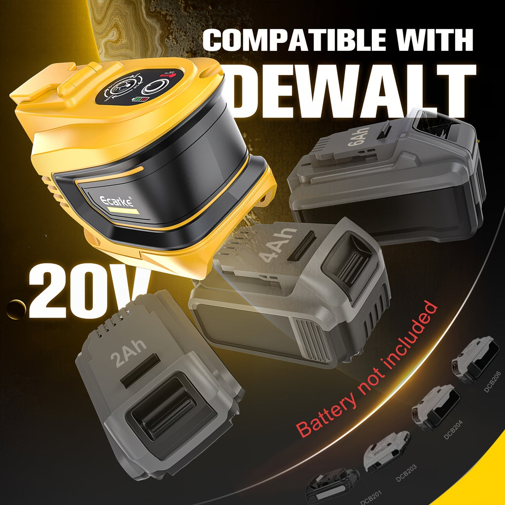 20V Battery Power Inverter by Ecarke for Compatible DeWalt Batteries, 200W and 550W Option Labels with Listed AC and USB Outputs, Battery Not Included