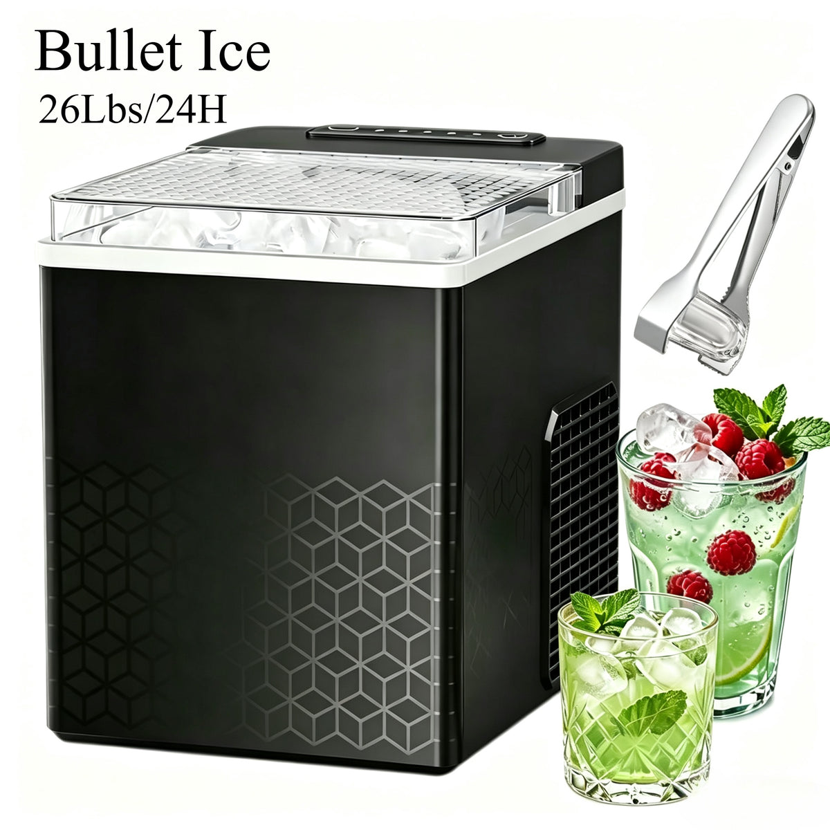 Pebble Ice Maker Countertop, 35lbs/Day Nugget Ice or 26lbs/Day Bullet Ice Machine with One-Click Operation and Self-Cleaning, Ice Basket and Scoop Included for Home, Kitchen and Office