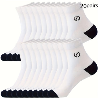 Men's Mid-Calf Athletic Socks 50-Pair Mixed Color Pack with Elastic Ribbed Cuffs and Breathable Sweat-Absorbent Design for Sports and Casual Wear