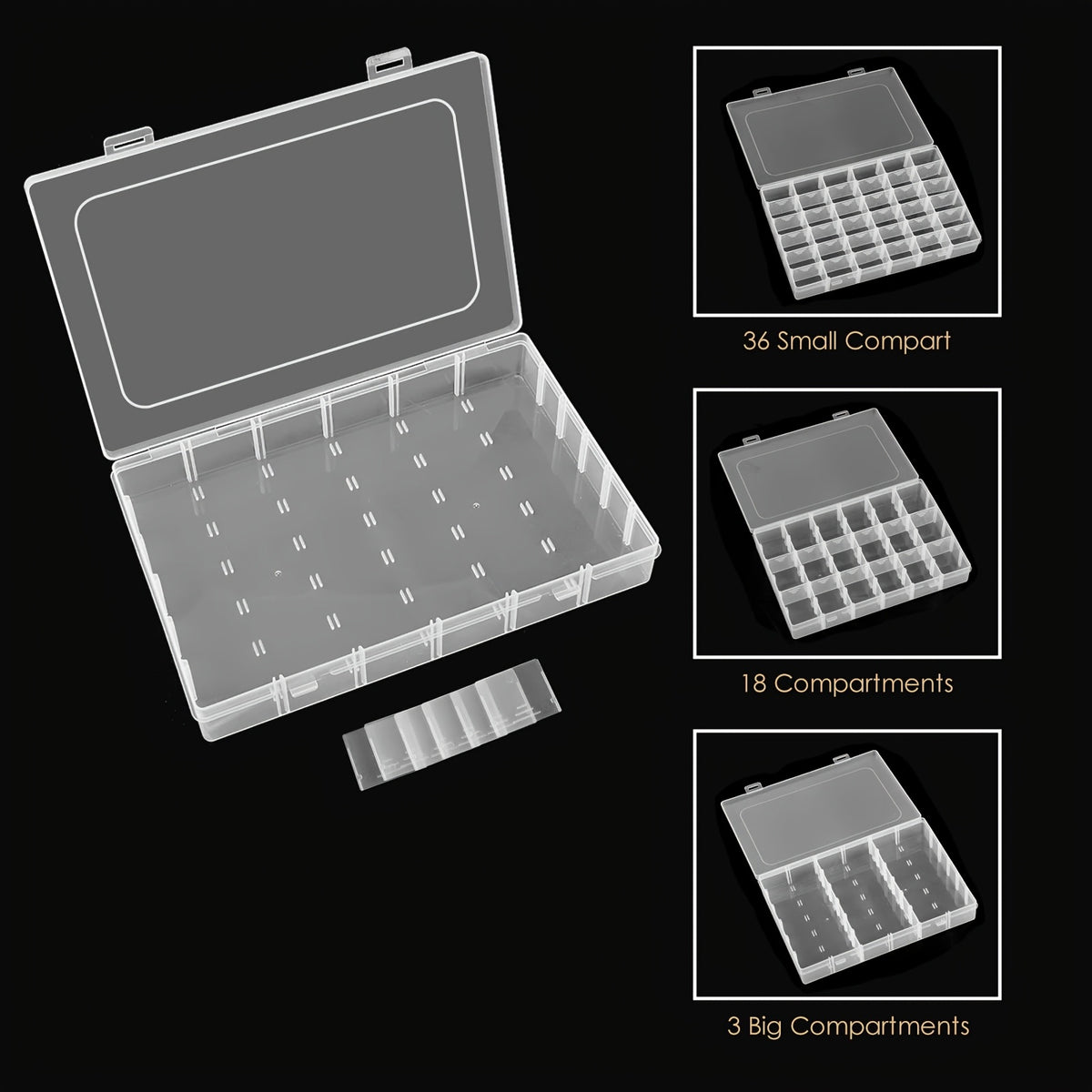 36-Grid Organizer Boxes by TOMNK, Clear Plastic Storage with Adjustable Dividers and Label Stickers, 5 8 or 10-Piece Options for Beads, Jewelry and Craft Supplies