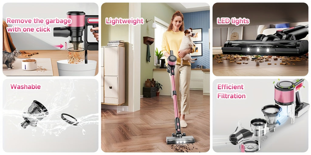 8-in-1 Cordless Vacuum Cleaner for Home, Lightweight Wireless Household Vacuum for Hardwood Floors, Carpets and Pet Hair in Four Color Options