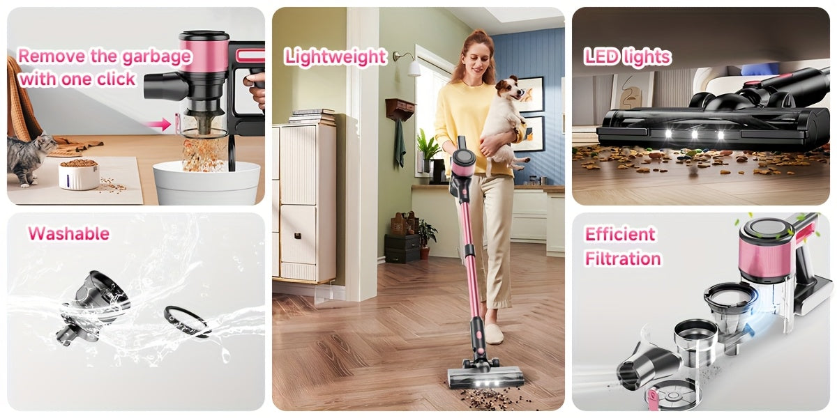8-in-1 Cordless Vacuum Cleaner for Home, Lightweight Wireless Household Vacuum for Hardwood Floors, Carpets and Pet Hair in Four Color Options