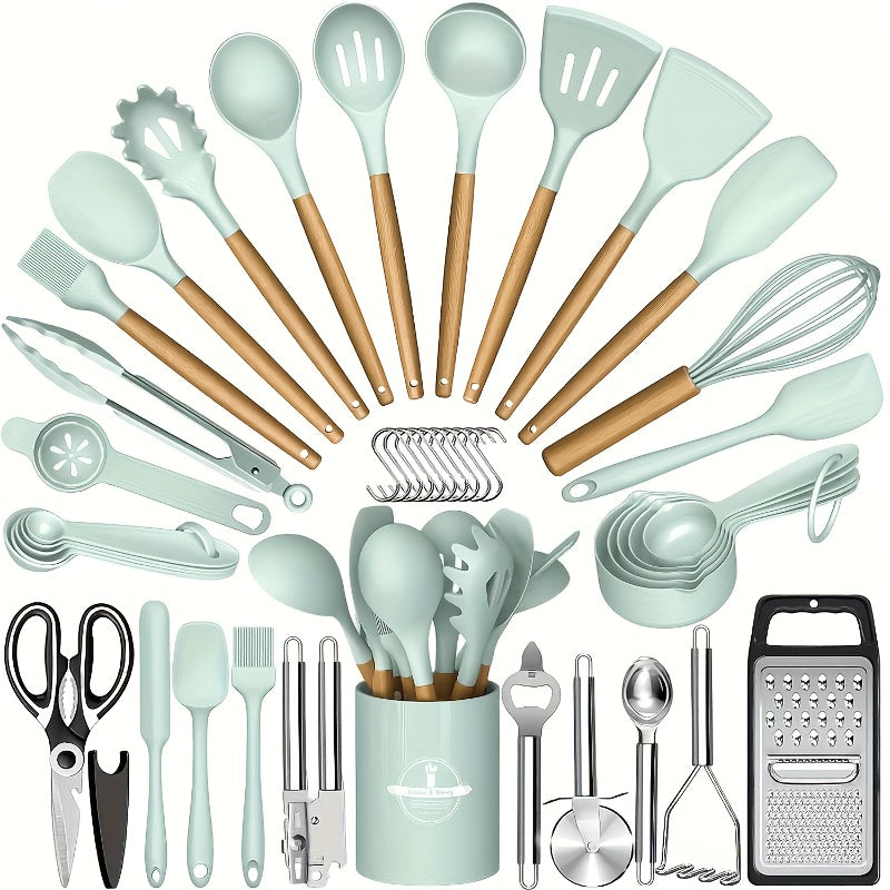Silicone Cooking Utensil Set, 37 or 44-Piece Kitchen Tool Options in Five Colors for Beginner Cooks, Everyday Meal Preparation and Housewarming Gifts