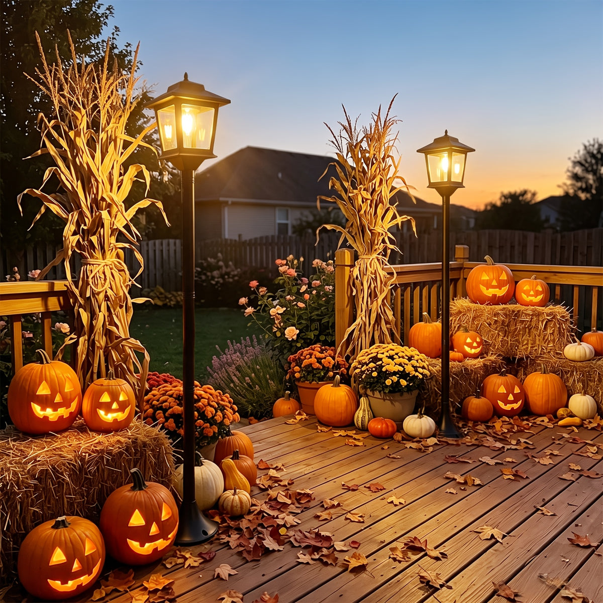 Solar Lamp Post Lights Two-Piece Set with Listed 63-Inch Aluminum Design and Warm White Light for Decorative Garden Paths, Front Yards and Seasonal Outdoor Displays