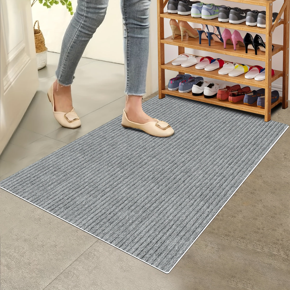 Low Profile Indoor Doormat and Entryway Runner with Grooved Surface and Listed Rubber Backing, Seven Size Options in Grey, Black or Brown for Home Entrances