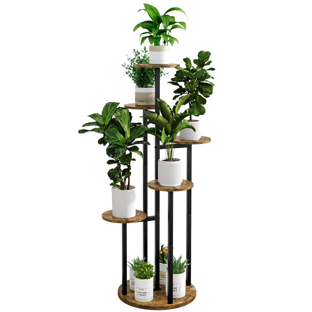 Six-Tier Metal Plant Stand by SUOERNUO with Listed Nine-Pot Display Layout, EVA Base Pads and Black or White Options for Indoor Corner Decor