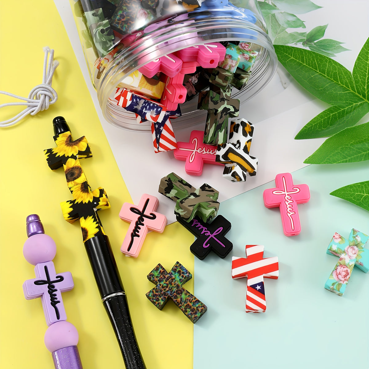 Cross Silicone Focal Beads in Random Multicolors for DIY Jewelry Making, Beadable Pen Decoration, Keychains, Bag Charms, Bracelets and Necklaces