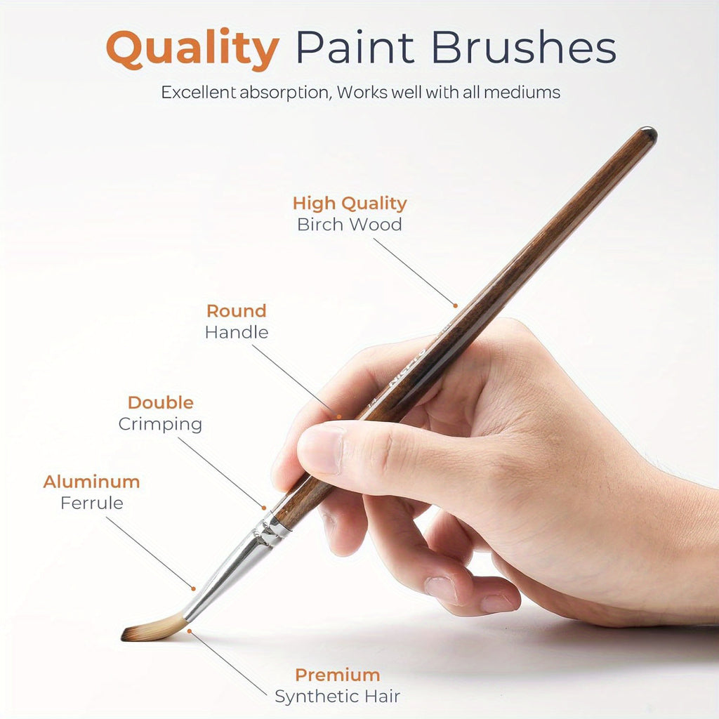 Nine-Shape Synthetic Paint Brush Set with Listed Palette Knife and Canvas Roll, Wooden, Black or Pastel Options for Acrylic, Oil, Watercolor and Gouache Art