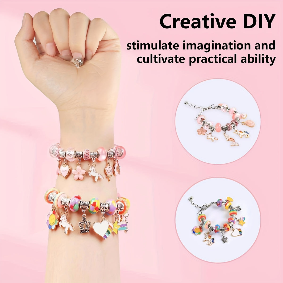 Charm Bracelet Making Kit with 134 Listed Pieces, 120 Beads, Six Bracelets and Six Necklaces with Jewelry Box and Gift Bag for Personalized DIY Jewelry Projects