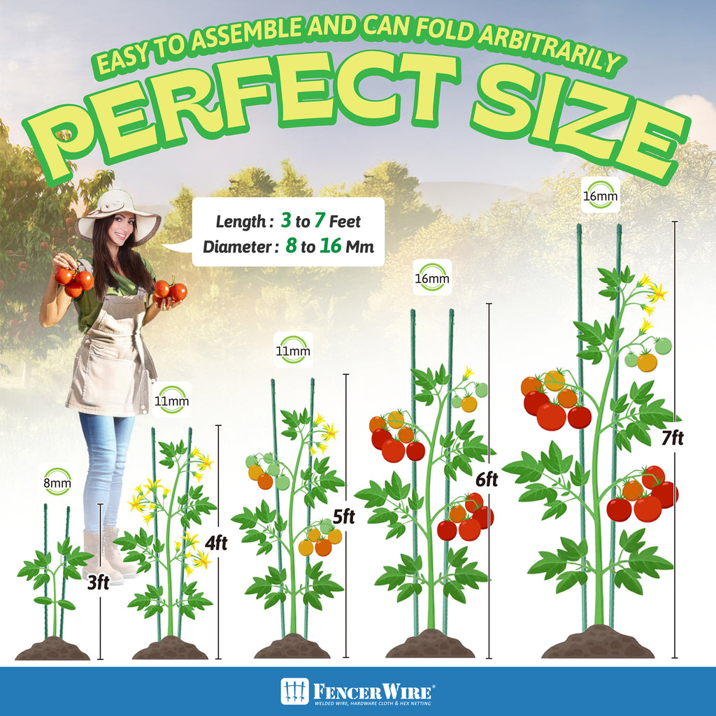 Metal Plant Support Stakes 25-Pack by CAPHAUS, Plastic-Coated Ridged Garden Poles in 3 to 7 Foot Options for Tomatoes, Beans, Cucumbers and Potted Plants