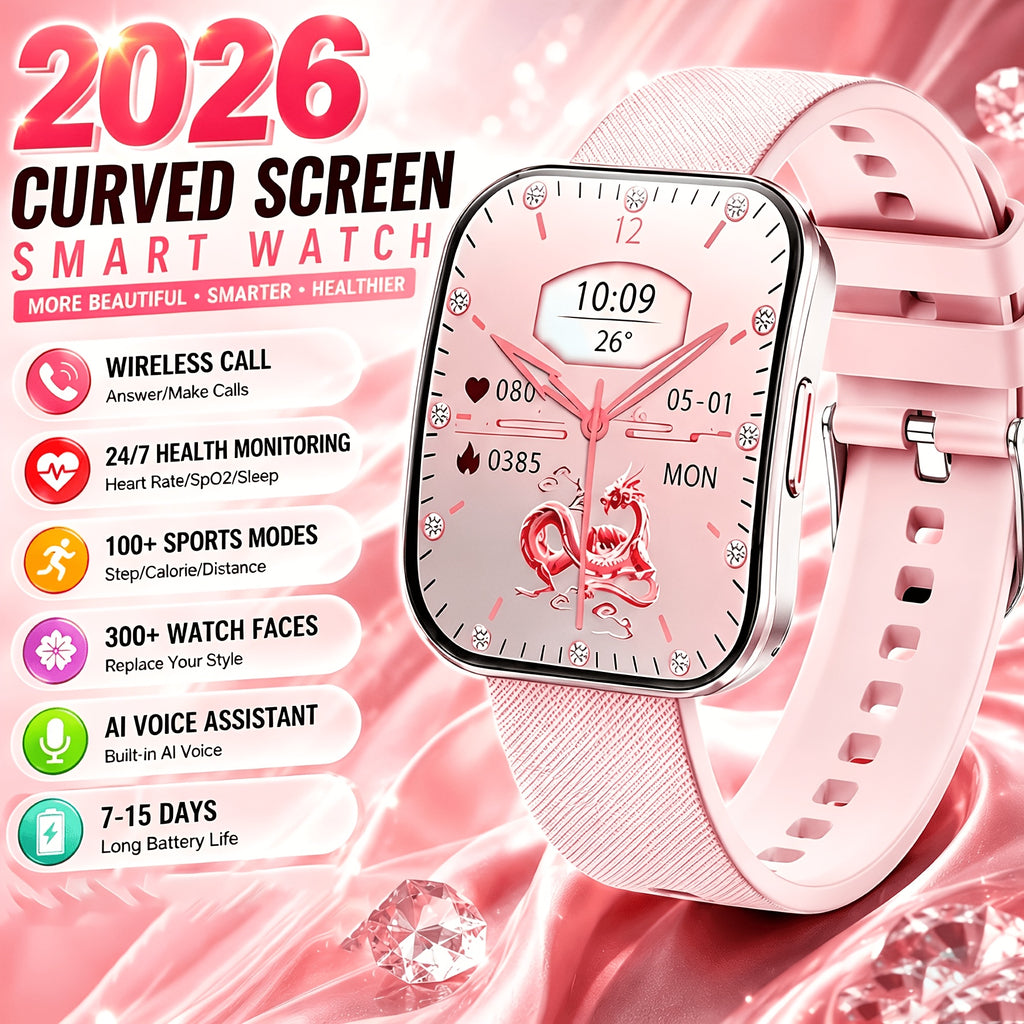 Curved Touchscreen Smart Watch, 1.85-Inch Calling Watch with Message Reminders, Multiple Sports Modes, Camera and Music Controls for iPhone and Android