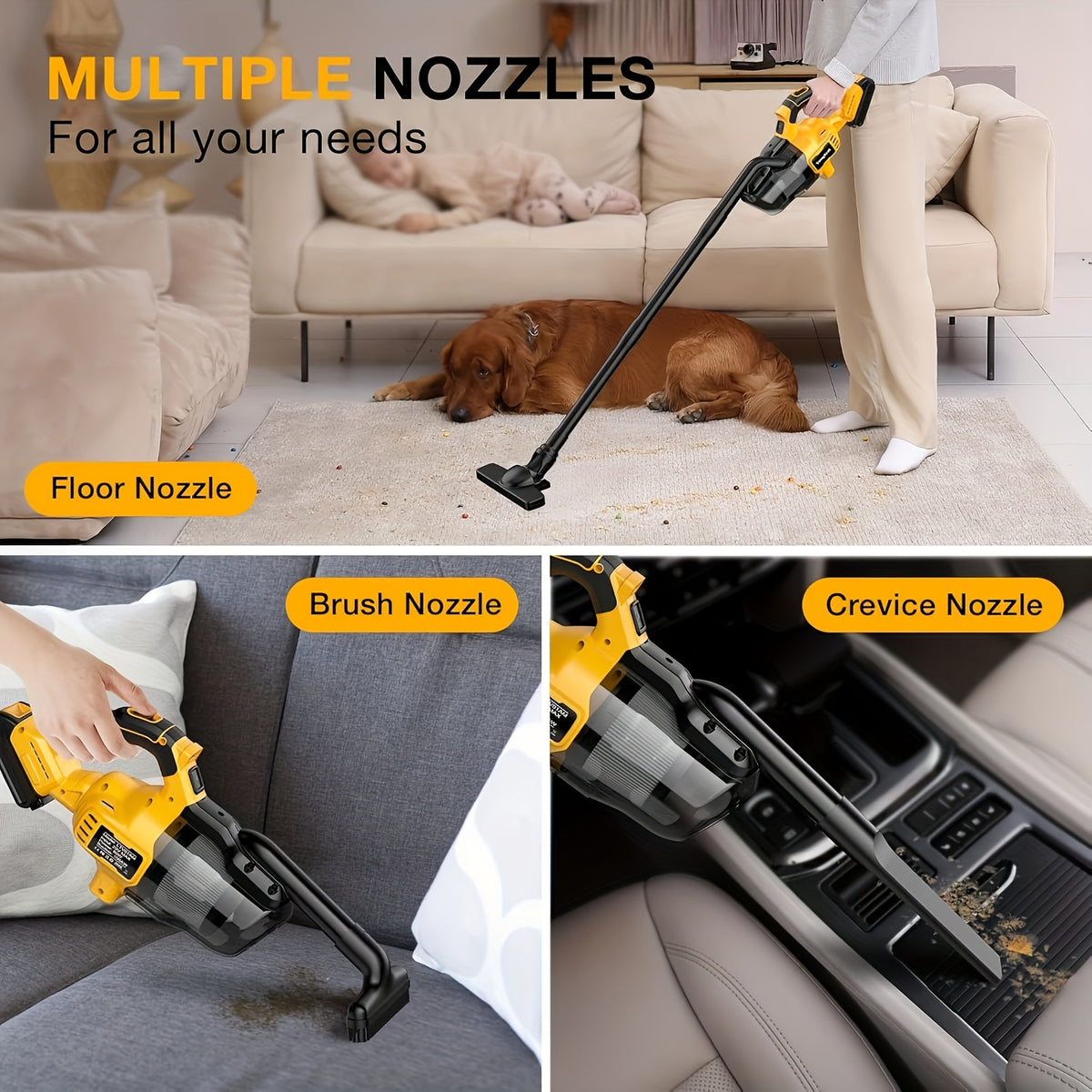 Battery-Not-Included Handheld Vacuum Cleaner Compatible with DeWalt 20V Batteries, Cordless Portable Cleaner with Listed Washable HEPA Filter for Home and Car