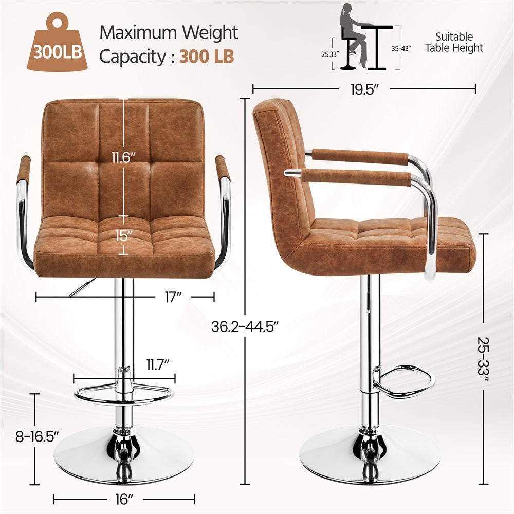 PU Leather Bar Stools Set of 2 by Costoffs, Adjustable Height and 360-Degree Swivel Seats with Backrests, Footrests and Steel Bases for Kitchen Islands