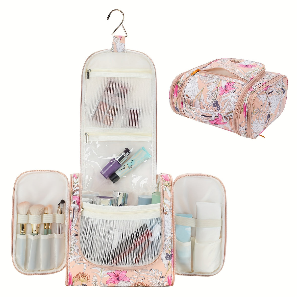 Hanging Toiletry Bag for Women with Hook and Multiple Pockets, Large Travel Makeup Organizer with Carry Handle in 16 Options for Trips and Gym