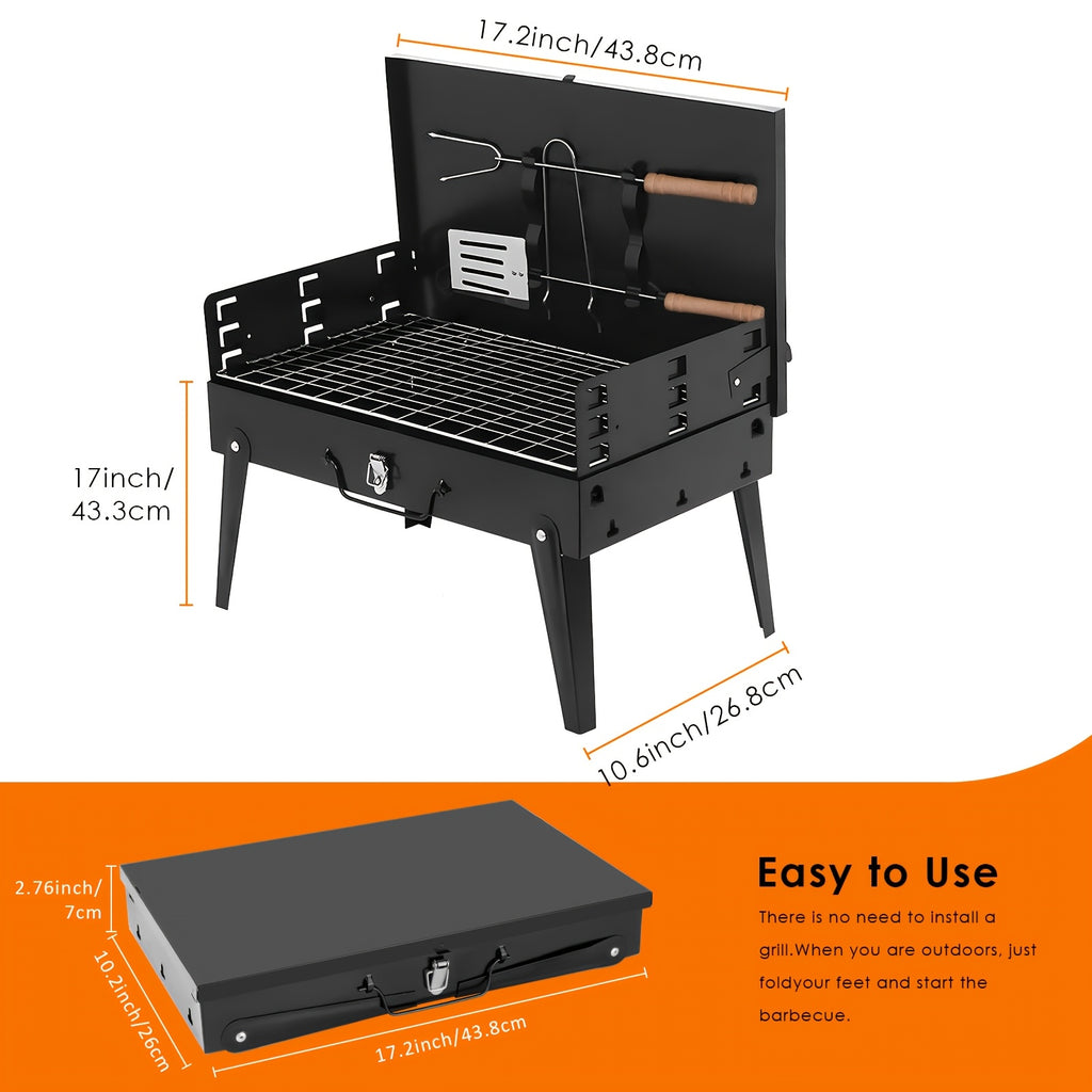 Folding Charcoal Grill with Hood by Backyard Buddy, Black Compact Outdoor Barbecue for Picnic Cooking, Backyard Meals and Portable Cookout Planning