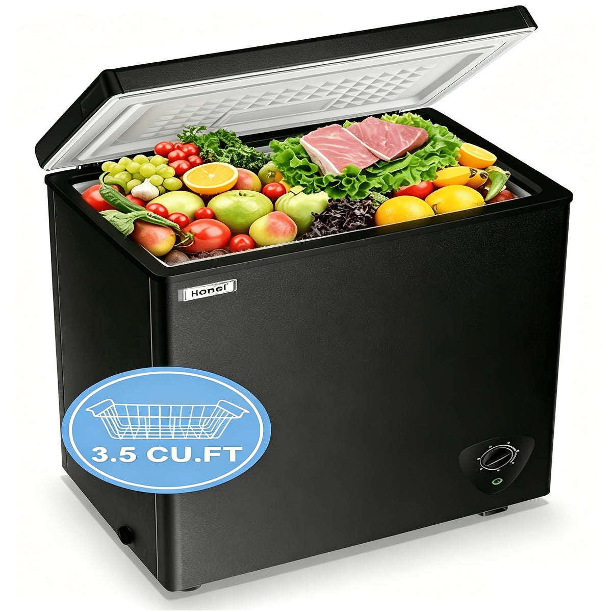 Freestanding Chest Freezer by WANAI in Black, 3.5 or 6.5 Cu Ft Options with Top-Opening Door, Adjustable Thermostat and Removable Basket for Home Kitchen Storage