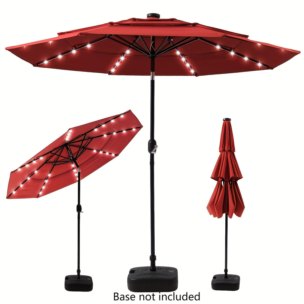 Triple Vented Patio Umbrella in Burgundy, 10ft or 11ft Outdoor Market Shade with Push-Button Tilt, Eight Ribs and 180GSM Yarn-Dyed Canopy for Garden Seating