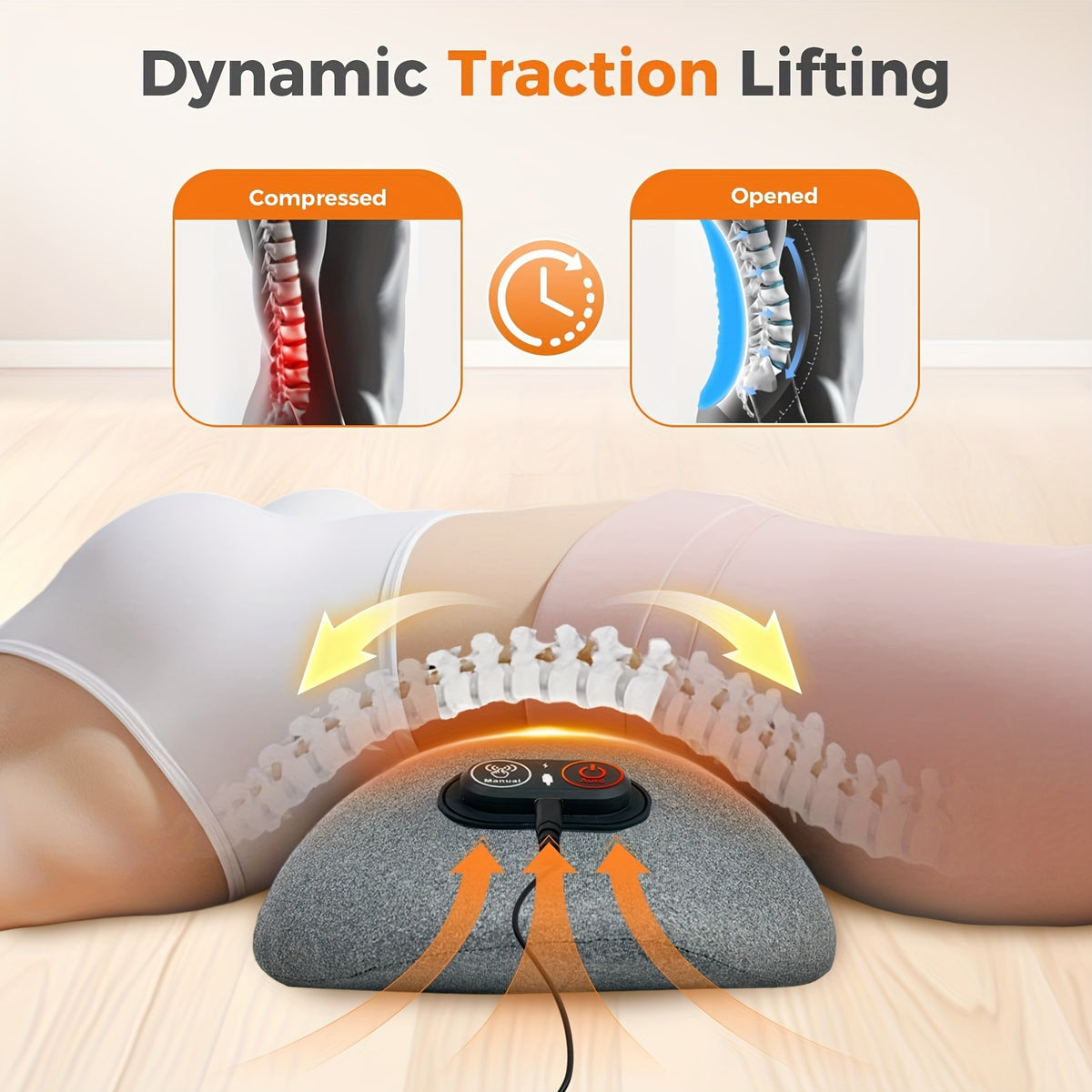 Lumbar Support Pillow with Listed Vibration, Heat and Air Cushion Lift Functions, Single Lower Back Cushion for Compatible Office Chairs and Stationary Car Seating