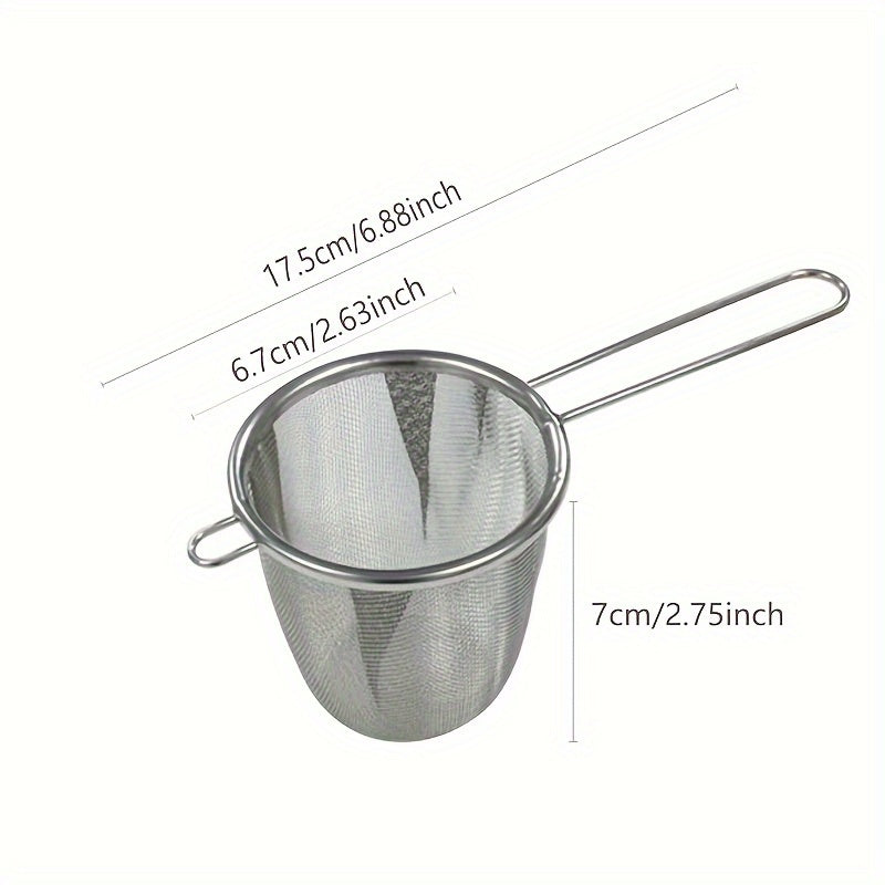 Tea Strainer in Stainless Steel with Single-Ear Mesh Filter Design, Universal-Labeled Selection or Two-Piece Option for Compatible Home Tea Preparation