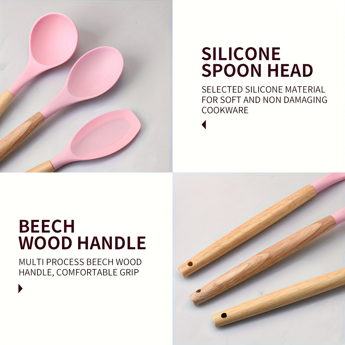 Cooking Utensil and Knife Set for Home Kitchen Preparation, Multiple Color Choices with Selected Pink or Black Square-Barrel and Gift Box Options