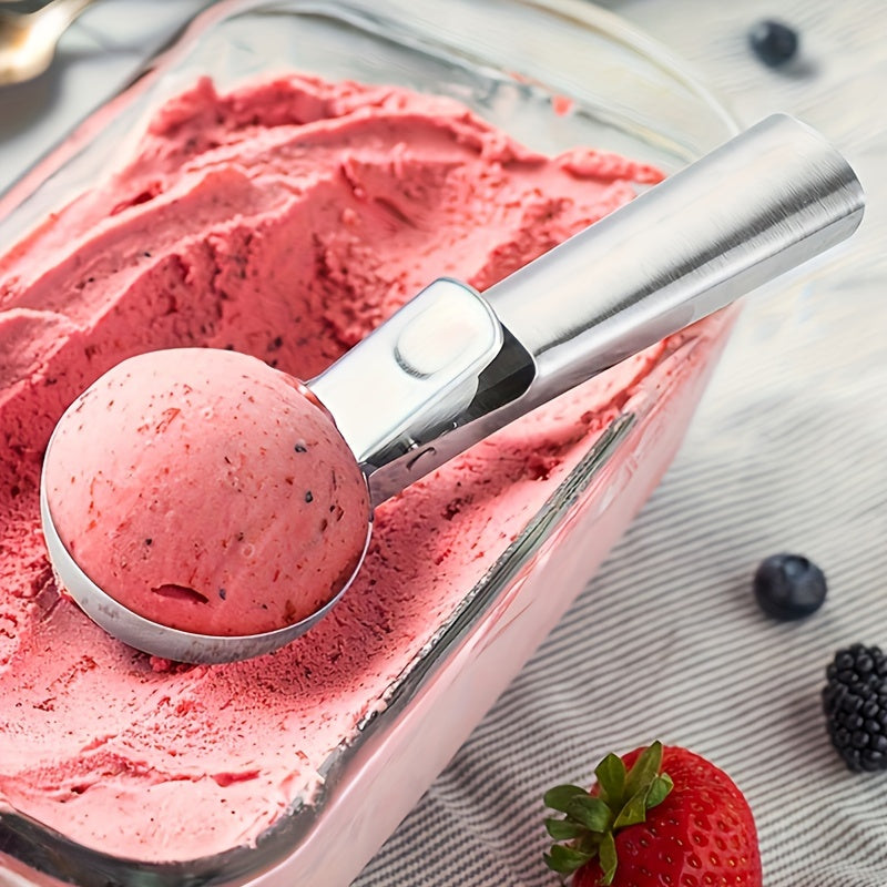 Ice Cream and Fruit Scoop in Stainless Steel, One-Piece Dual-Purpose Manual Serving Utensil for Dessert Bowls, Fruit Preparation and Home Entertaining