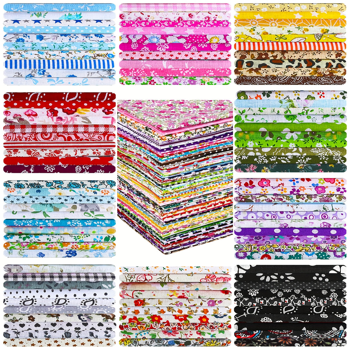 Cotton Quilting Fabric Squares, 600-Piece Precut 4 x 4 Inch Floral Patchwork Bundle in Mixed Colors for DIY Sewing, Quilt Blocks, Crafts and Clothing Accessories