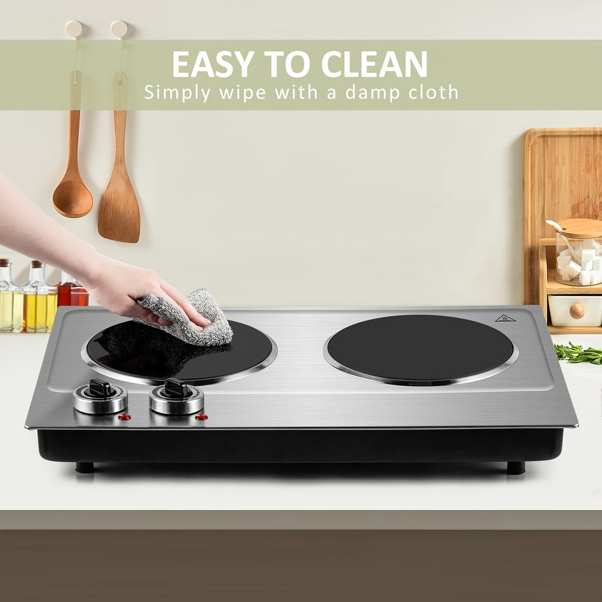 Electric Infrared Hot Plate by COKLAI with Listed 1800W Power, Double Burners and Dual Temperature Control in Black or Silvery for Countertop Cooking