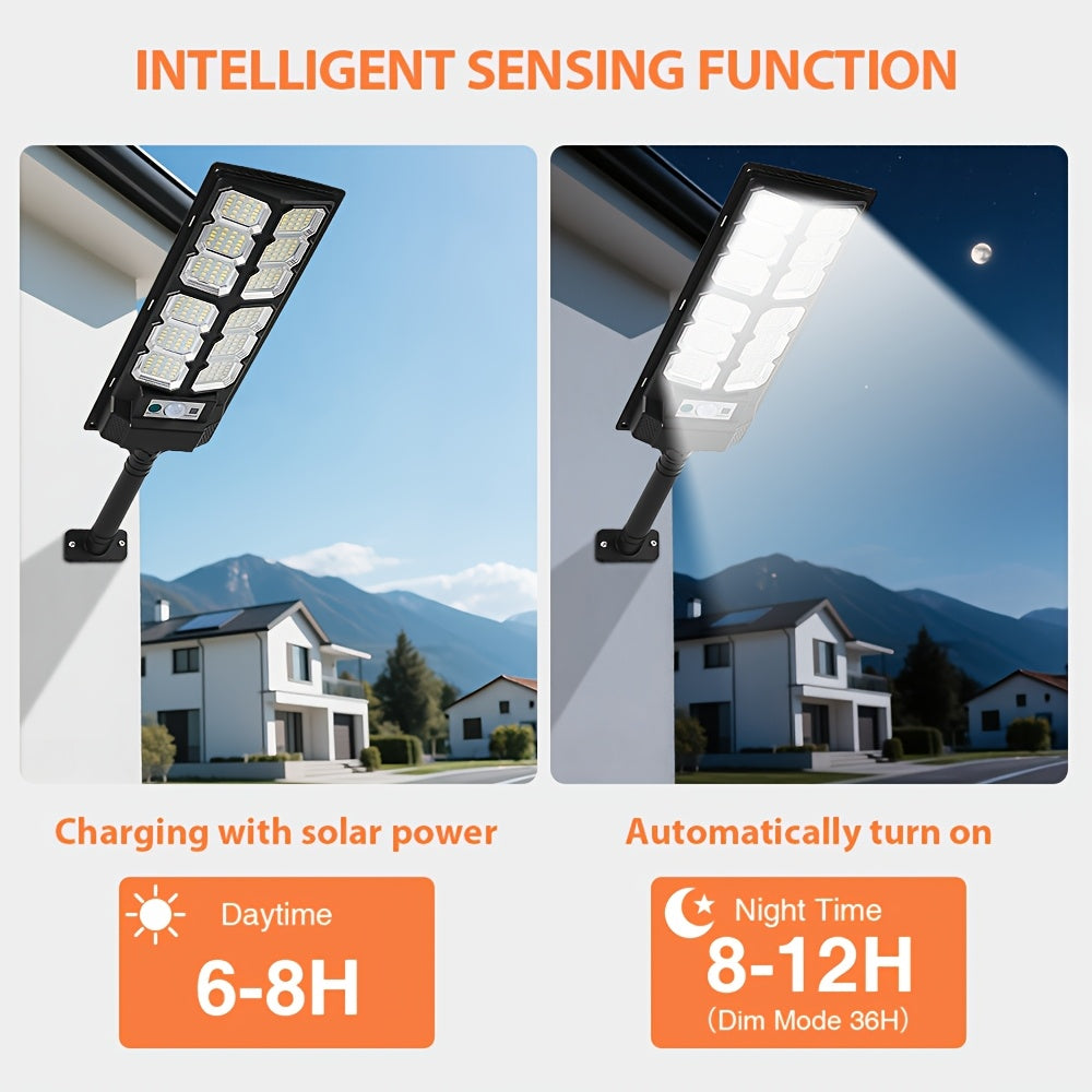 LED Solar Street Lamp Set with Motion Sensor and Remote Control References, Two-Piece Option Labels for Garden, Terrace and Parking Area Lighting