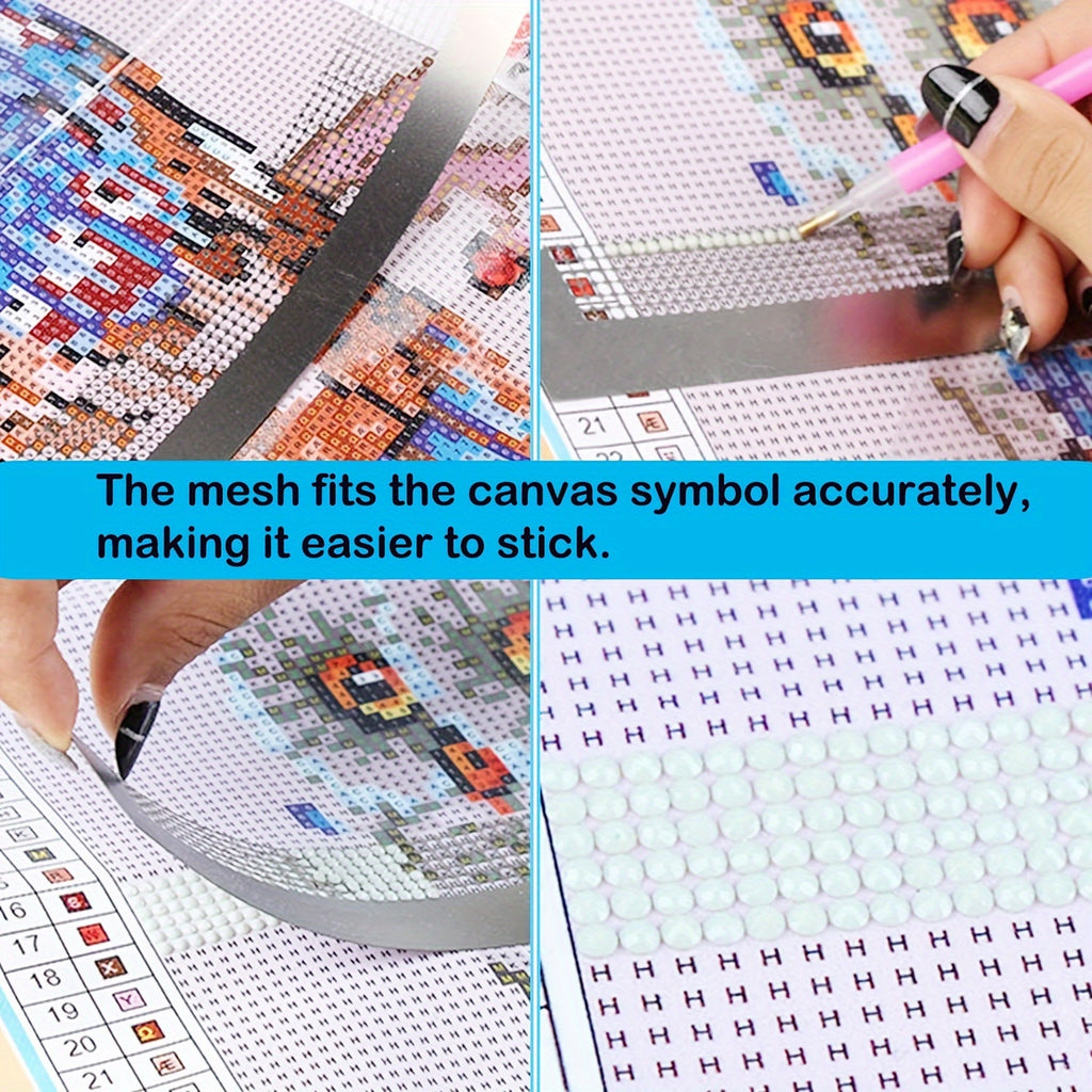 Diamond Painting Ruler Set, Six-Piece Craft Guide with Listed Stainless Steel Mesh and Cross Flower Hole Drawing Options for DIY Diamond Art Projects