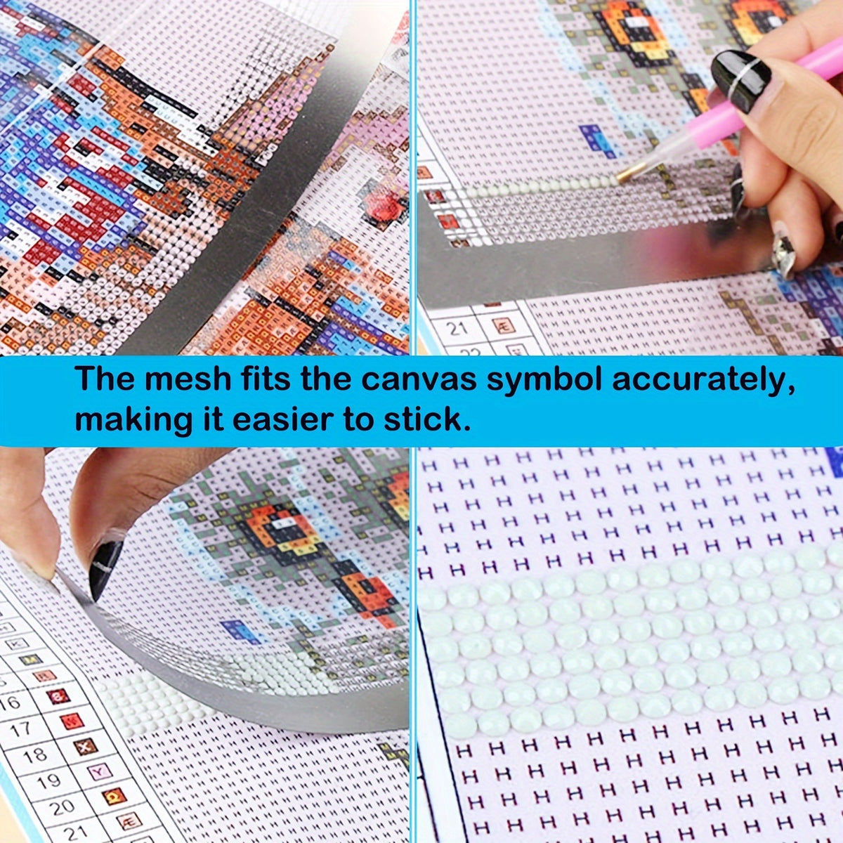 Diamond Painting Ruler Set, Six-Piece Craft Guide with Listed Stainless Steel Mesh and Cross Flower Hole Drawing Options for DIY Diamond Art Projects