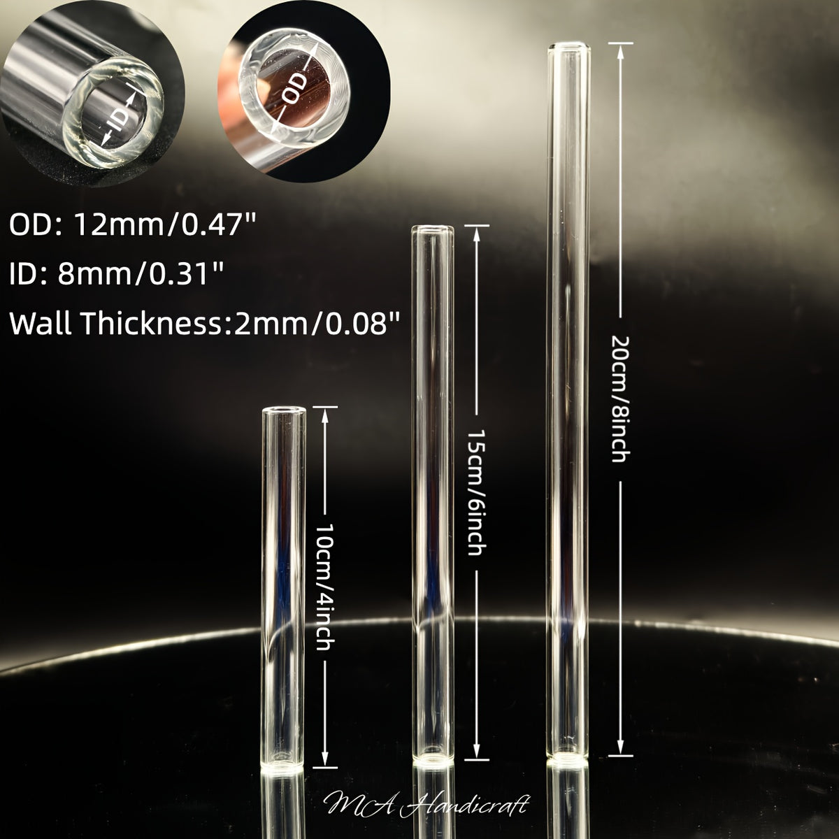 Reusable Glass Straws, 10-Piece Clear Borosilicate Drinking Straw Set in 3.94 or 7.87-Inch Options with 12mm Outer Diameter for Coffee, Juice and Smoothies