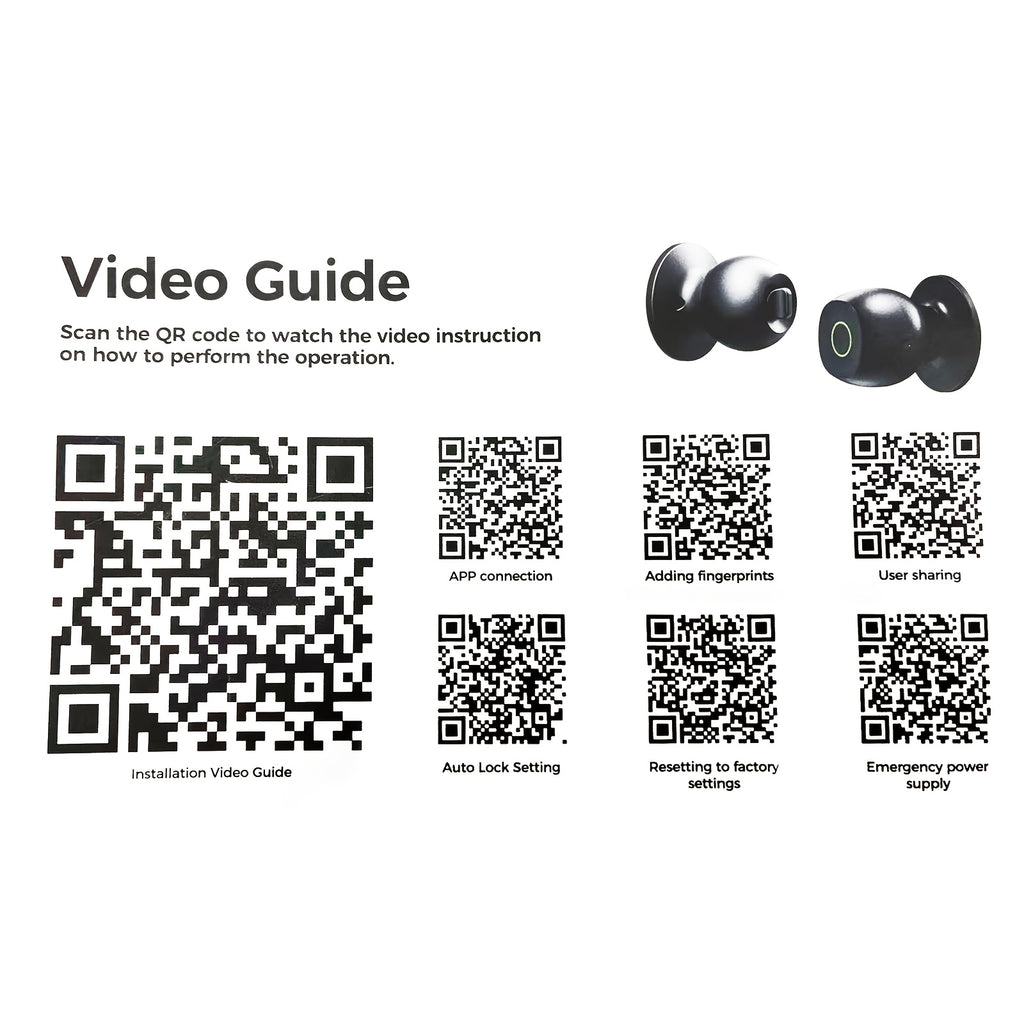 Biometric Smart Door Knob Lock in Black with Fingerprint Entry, App-Controlled Wireless Connection and Physical Key Access for Compatible Bedroom, Home and Office Doors