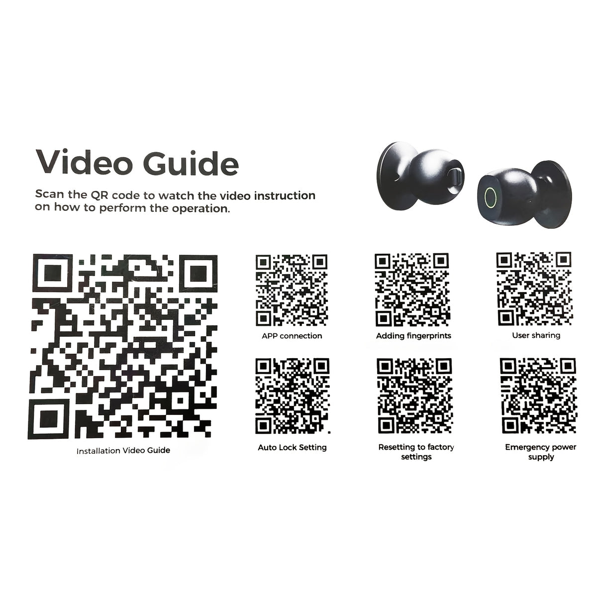 Biometric Smart Door Knob Lock in Black with Fingerprint Entry, App-Controlled Wireless Connection and Physical Key Access for Compatible Bedroom, Home and Office Doors