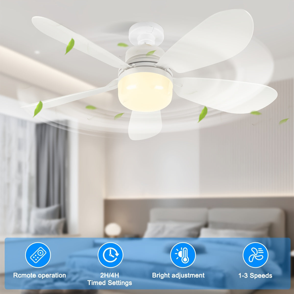E26 Screw-In Fan Light with Remote, 20.5-Inch Dimmable LED Ceiling Fan in White, Black or Wood Grain for Compatible Bedroom, Kitchen and Garage Fixtures