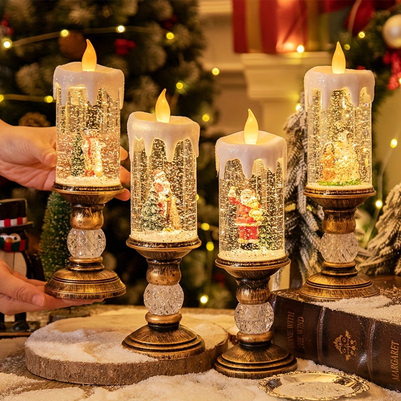 Musical Christmas Flameless Candle Lamp, Listed 11.4-Inch Decorative Light with Rotating Snowflake Feature in Santa Claus, Santa Hugging Bear or Snowman Designs
