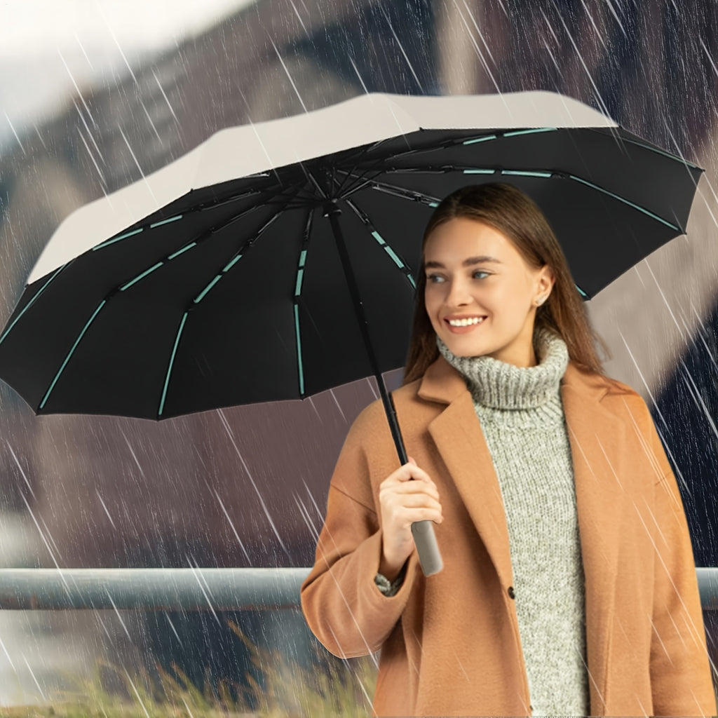 Automatic Folding Umbrella for Men and Women with Listed Reinforced Fiberglass Ribs, Compact Sun and Rain Carry in Five Colors for Daily Outings