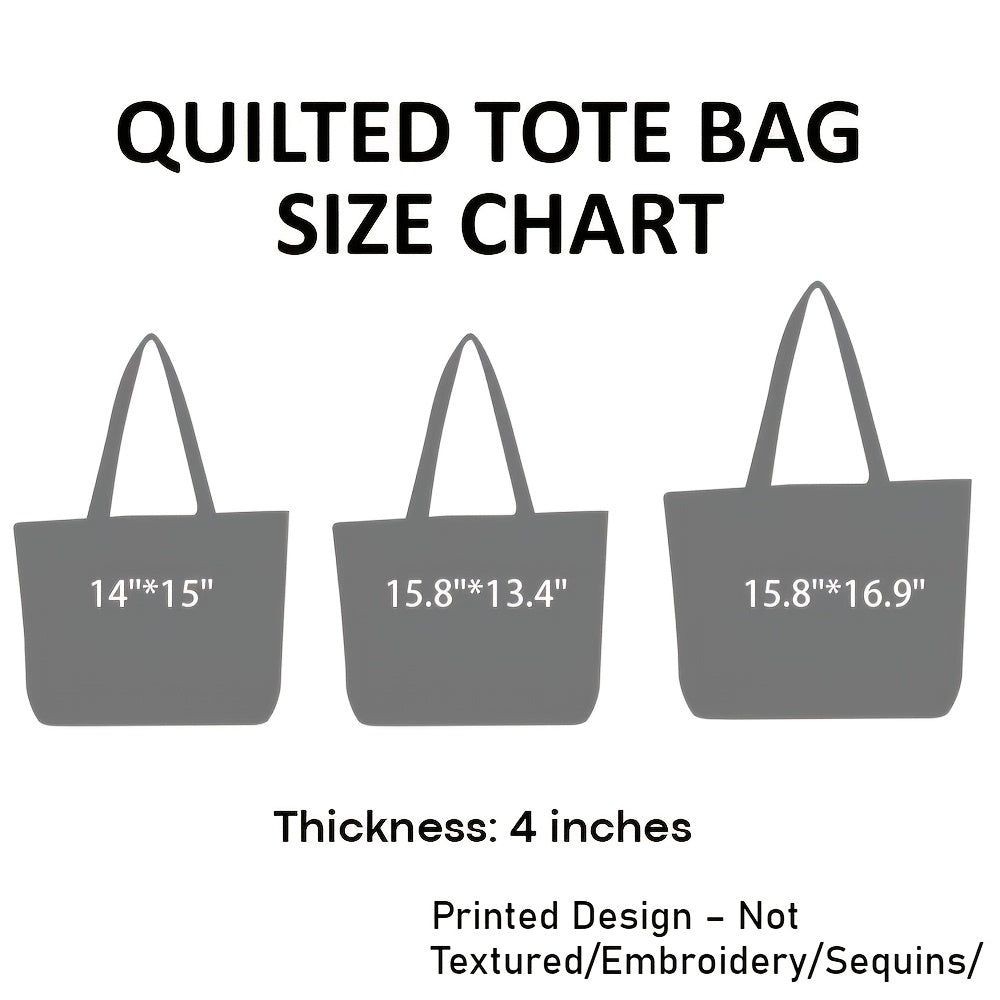 Quilted Tote Bag with Animal Design Print, Unisex Casual Everyday Carry in Three Size Options for Books, Personal Belongings and Daily Outings