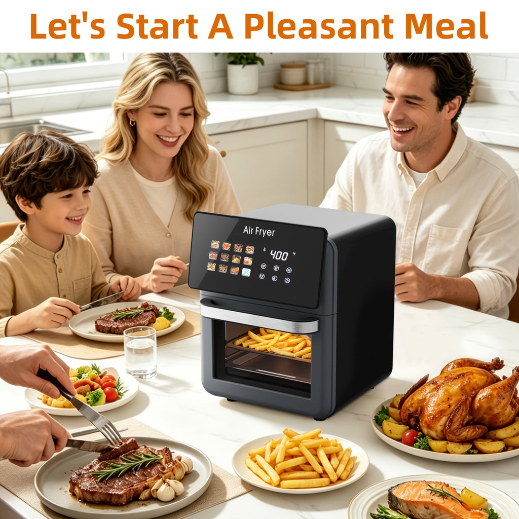 Viewing-Window Air Fryer Oven with Listed 10Qt Capacity, 12-in-1 Cooking Design, Touchscreen Controls and Nonstick Basket in Cream White or Black for Kitchen Use