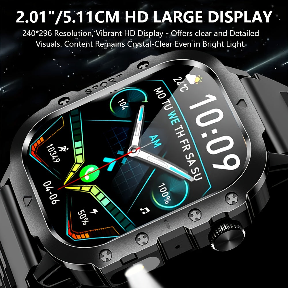 LAXASFIT Smart Watch for Men and Women, 2.01-Inch Display with Wireless Calling, Flashlight, Music Control, Silicone Band & USB Charging