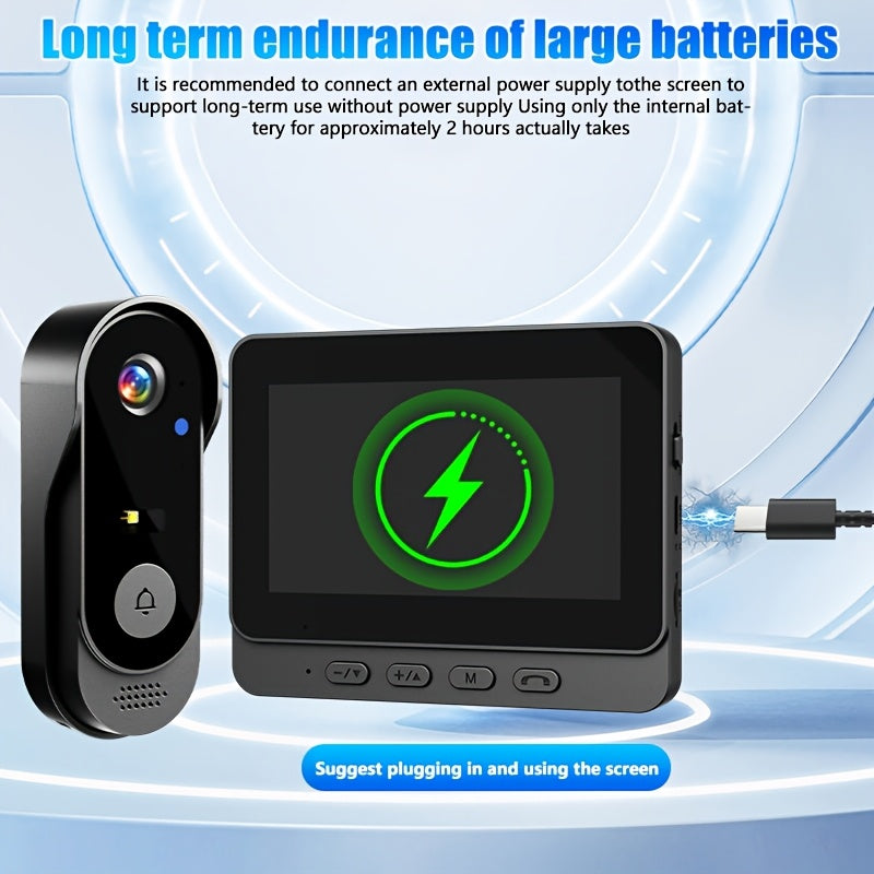 Wireless Video Doorbell Set with Listed 4.3-Inch Display, No-WiFi No-App Connection, Two-Way Intercom and SD Card Support for Home Visitor Viewing