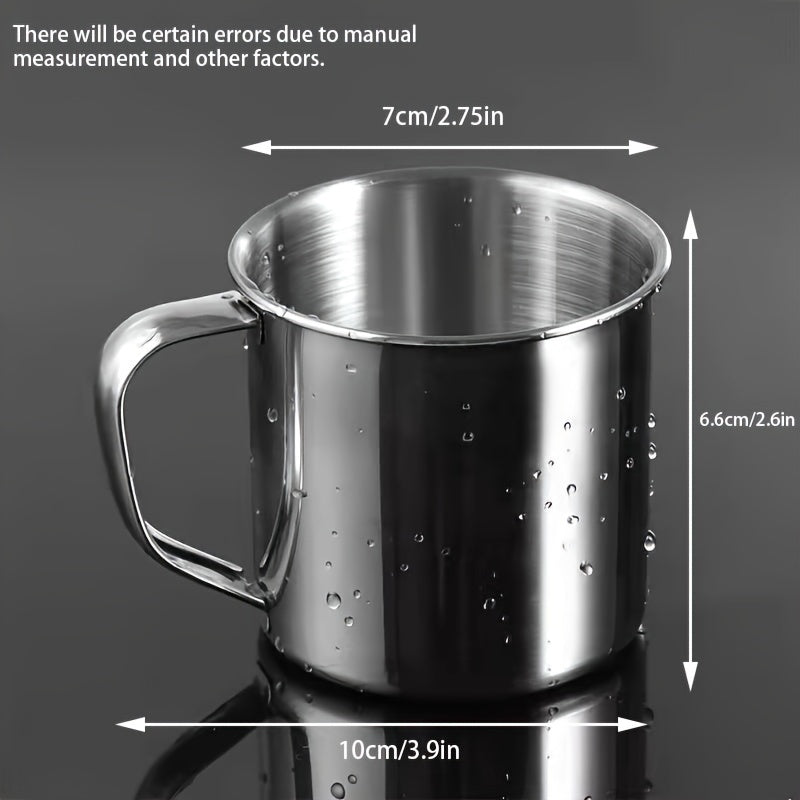 Stainless Steel Camping Cup, 8.45oz Reusable 304 Steel Mug with Spot-Welded Handle for Hot and Cold Drinks at Campsites, Picnics and Backyard BBQs