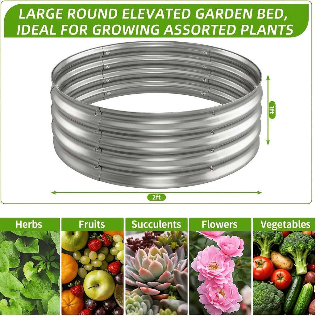 Galvanized Garden Planter Set with Listed Shovel, One or Two Metal Raised Beds with Oval or Round Design References for Outdoor Vegetable Gardening