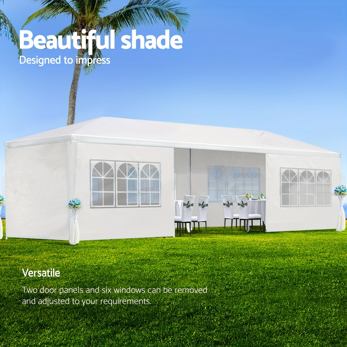 Wedding Event Canopy Tent 10 x 30 ft with Eight Removable Sidewalls, Temporary Outdoor Party Pavilion in White, Pink or Black for Backyard Gatherings