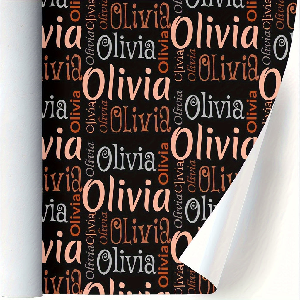 Personalized Name Gift Wrapping Paper with Color-Block Art Font Design, Approximately 58 x 22.8 Inches per Roll, Five Color Labels and One- or Five-Roll Options